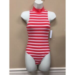 Abound Mock Neck Red Stripe Sleeveless Bodysuit
